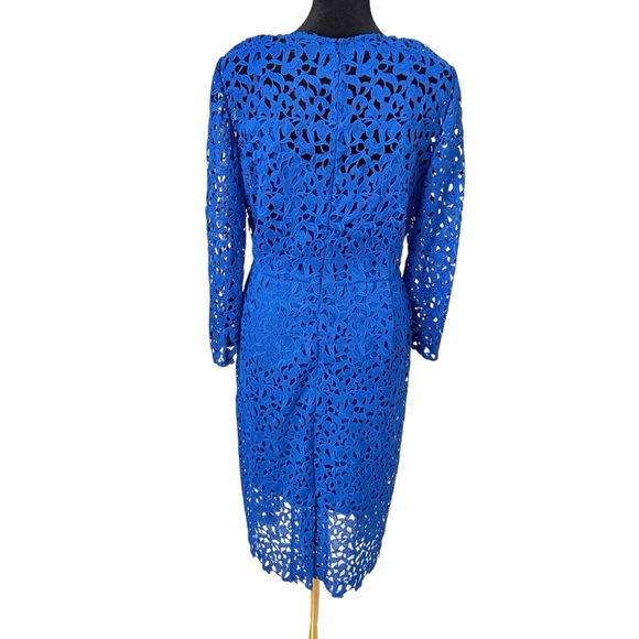 J.Crew Lace Sheath Dress Cobalt Blue Embroidered Lace Wedding Guest Cocktail 12 - Picture 4 of 10
